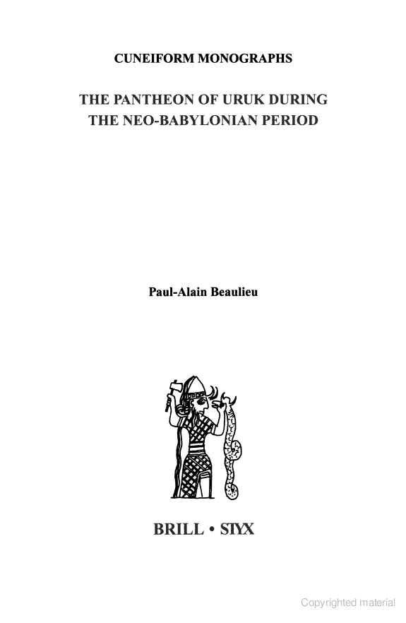 The Pantheon of Uruk During the Neo-Babylonian Period