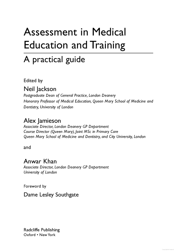 Assessment in Medical Education and Training