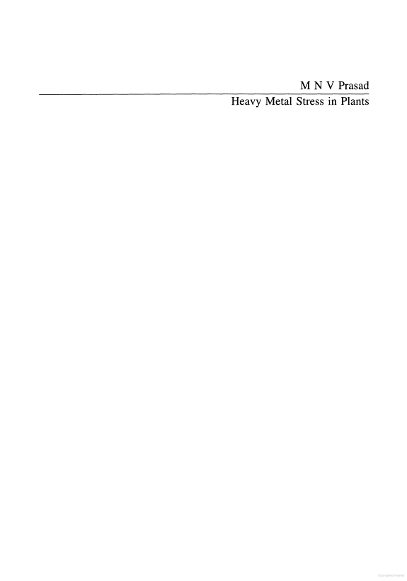 Heavy Metal Stress in Plants