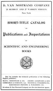 Short-Title Catalog of Publications and Importations of Scientific and Engineering Books
(August 1910)