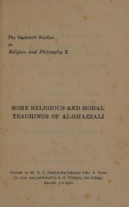 Some religious and moral teachings of Al-Ghazzali