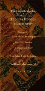 The English works of Thomas Hobbes of Malmesbury, Volume 01 (of 11)