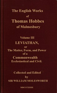The English works of Thomas Hobbes of Malmesbury, Volume 03 (of 11)